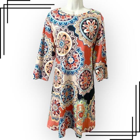 Women's XL Boho Medallion Print Tunic Dress with Pockets - Picture 1 of 9